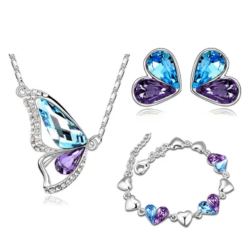 

Austrian Crystal butterfly dragonfly Pendant necklace earrings bracelet fashion Jewelry sets romantic Brand design