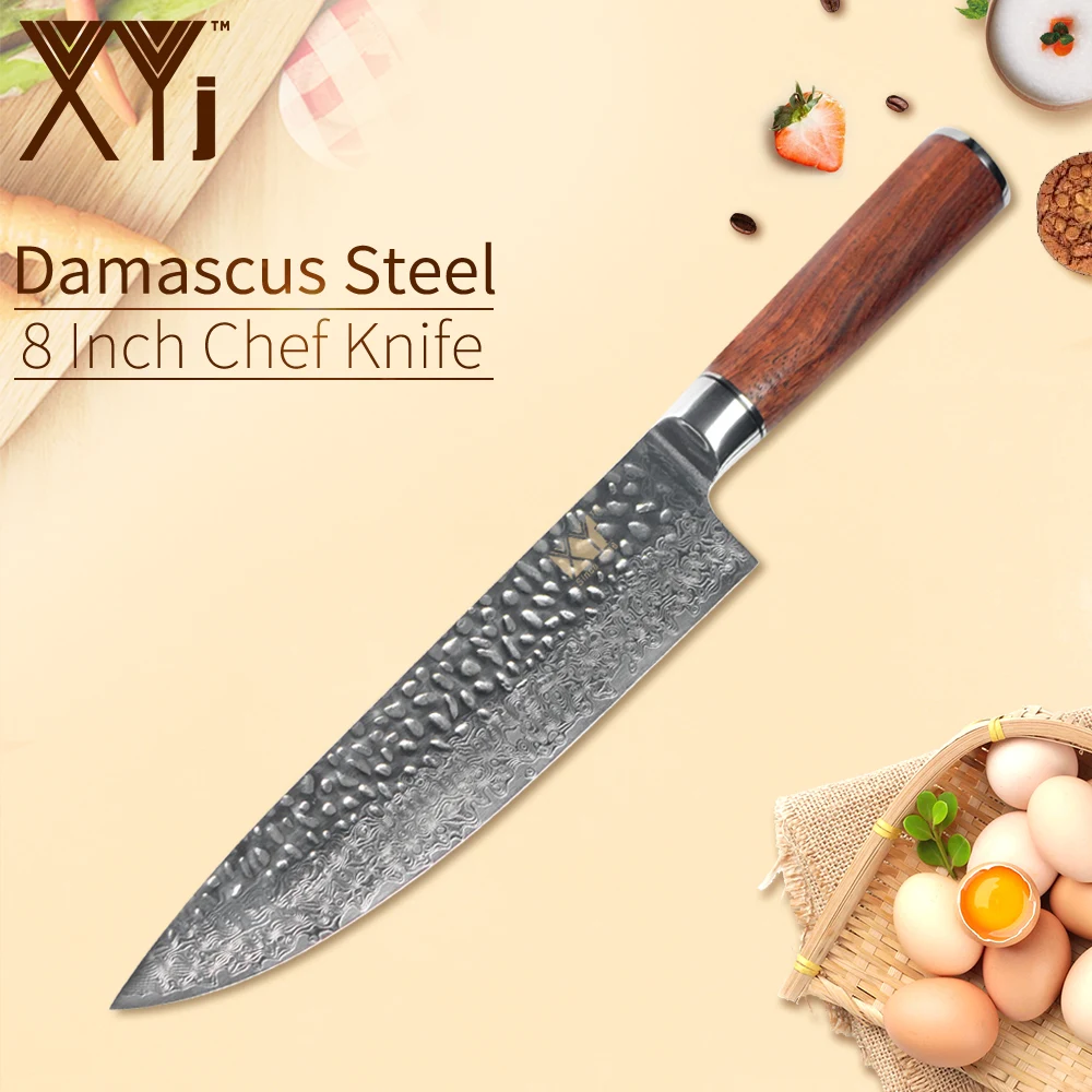 

XYj Damascus Steel 8'' Chef Kitchen Knife Color Wood Non-slip Handle VG10 Sharp Blade Cooking Knife Kitchen Gadgets Tools