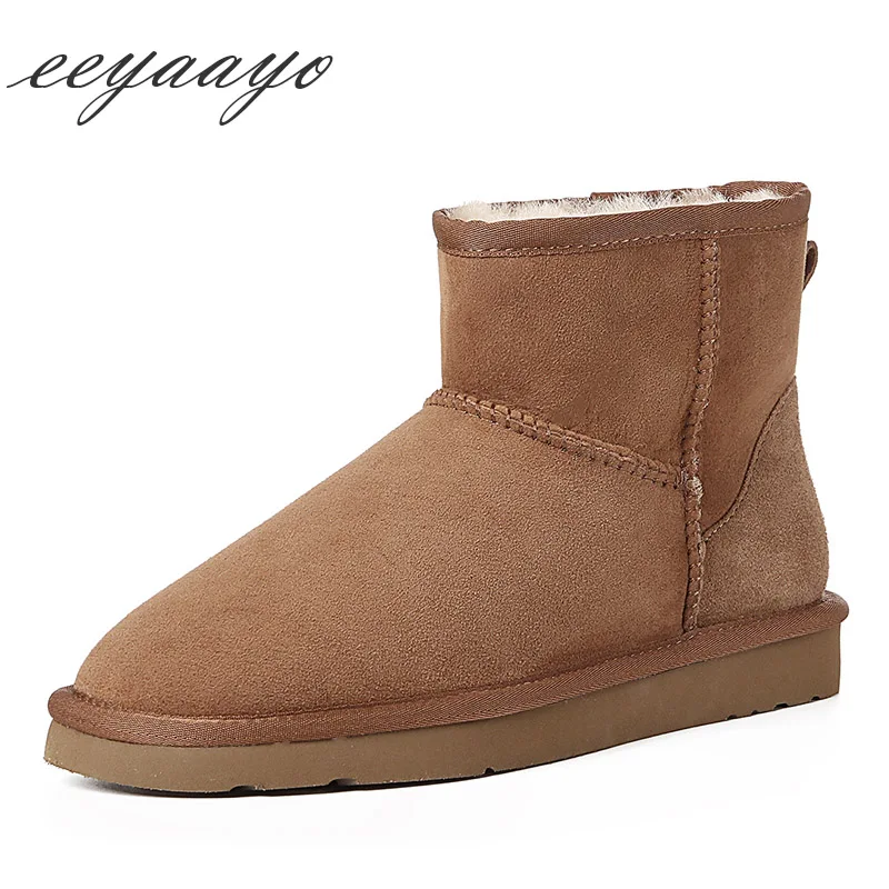 

2018 New Winter Shearling Women Ankle Boots Flats Heel Warm Wool Lining Real Sheepskin Fur Women Shoes Camel Short Snow Boots