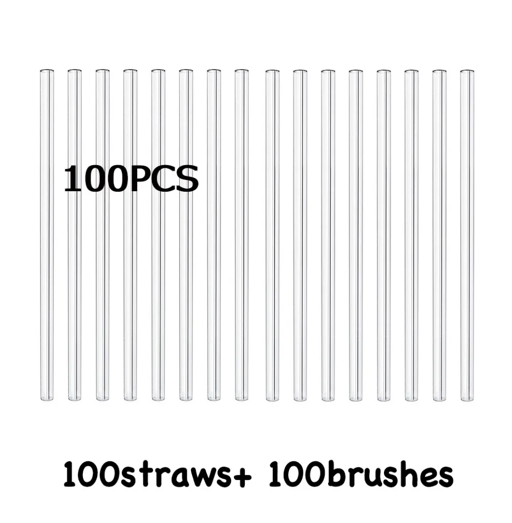 

100PCS Handmade Glass Straws Clear Straight 20cm x 8 mm - Premium Glass - Healthy, Reusable