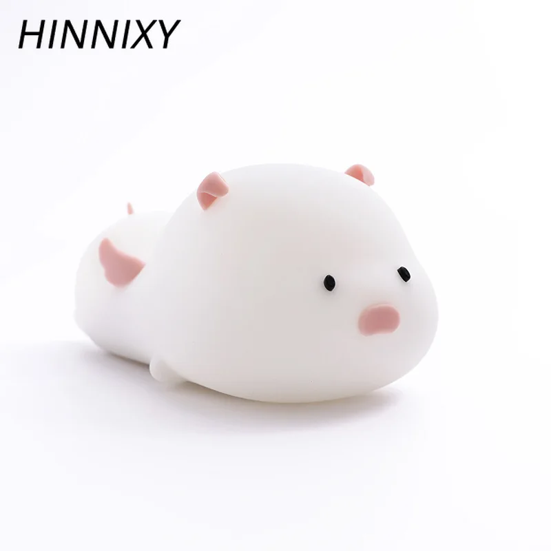 

Hinnixy Cute Pig Night Light Baby Bedside LED Timing Pink Blue Colorful USB Charging Lights Soft Resin Magnetic Lamp Home Decor