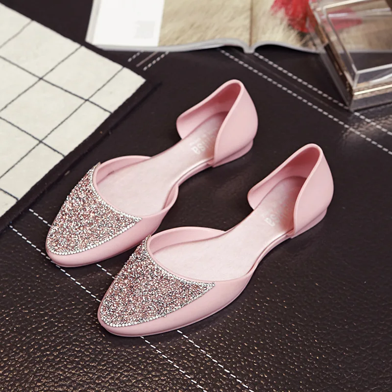 

European Brand Glitter Sandals Women Jelly Beach Sandals Sweet Girls Bling Bling Crystal Flat Shoes Woman Summer Candy Shoes
