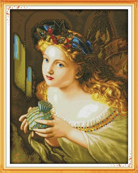 

Girl with Golden Hair People Canvas Arts Cross Stitch Kits 11CT Printed Embroidery DIY Handmade Needlework Wall Home Decor
