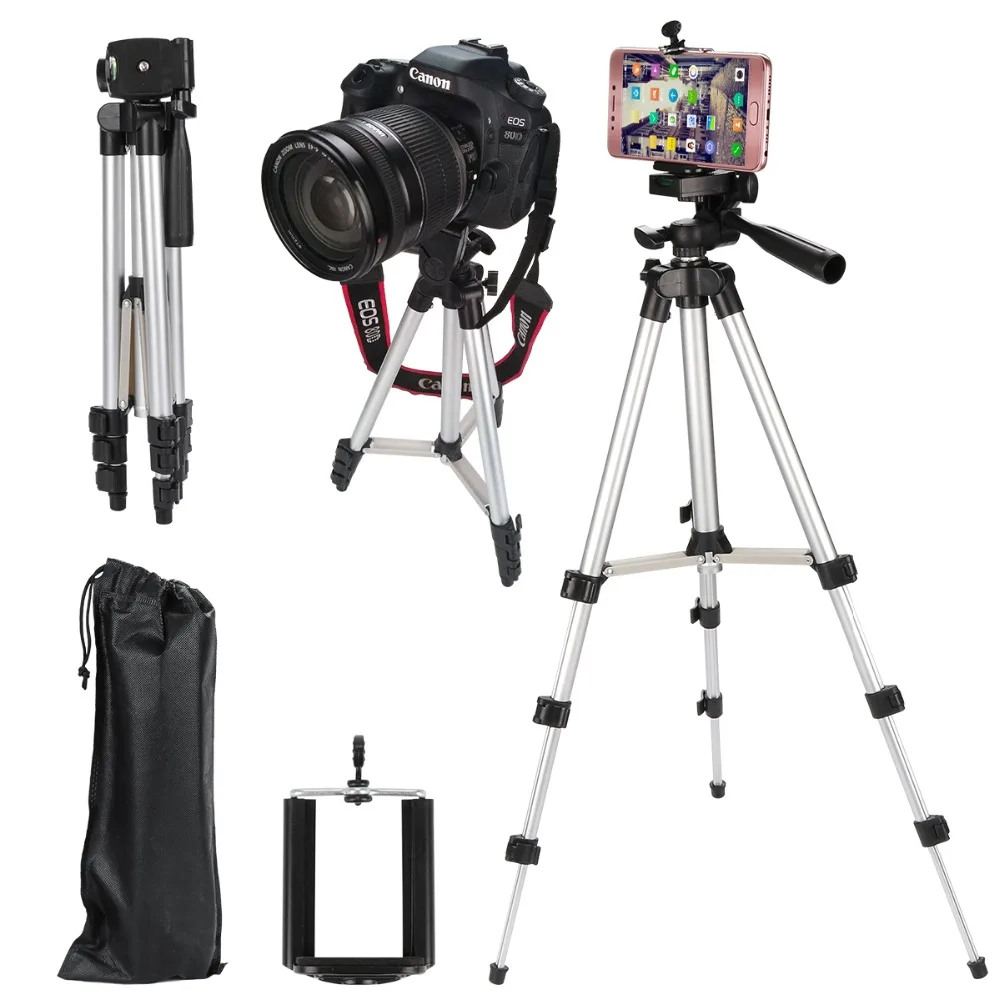  Professional Aluminum Camera Tripod Stand Holder + Phone Holder +Nylon Carry Bag for iPhone Samsung