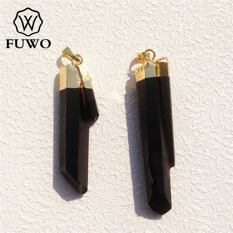 

FUWO Natural Smokeys Quartz Crystal Point Pendant High Quality Semi-precious Stone 24K Gold Electroplate Jewelry Wholesale PD075