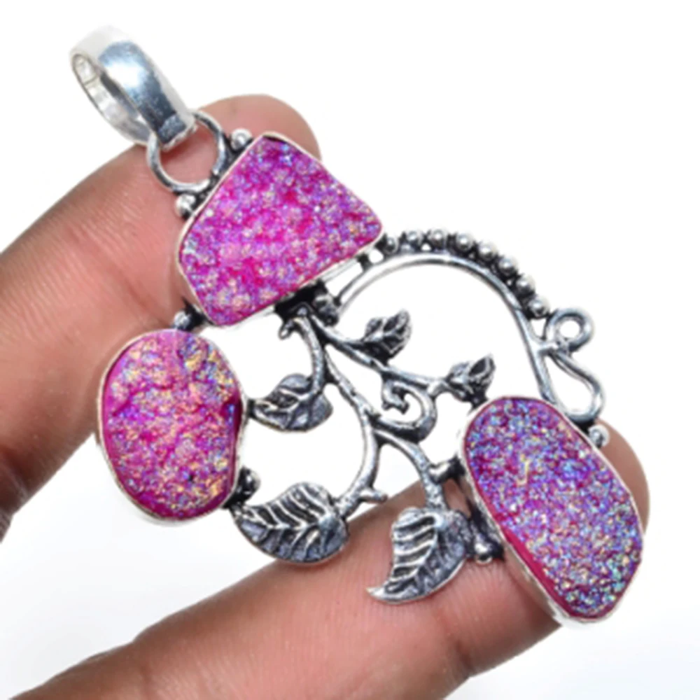 

Titanium Druzy Pendant Silver Overlay over Copper, 71 mm , P5308