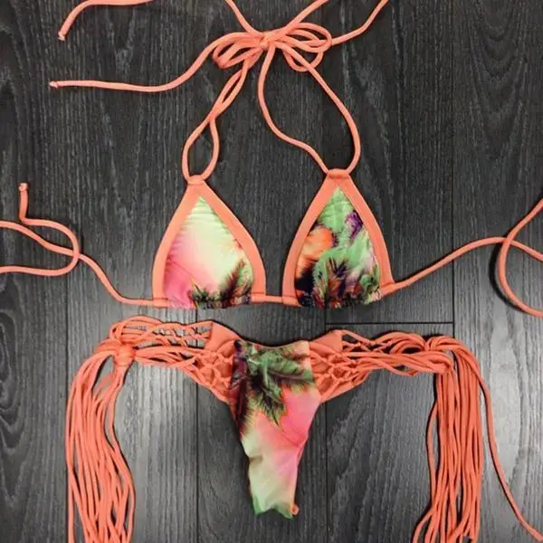 

2017 Women Bikinis Push up Crochet Bikini Set Geometry Low Waist Swimwears Print Swimsuit Biquini Bathing Suit
