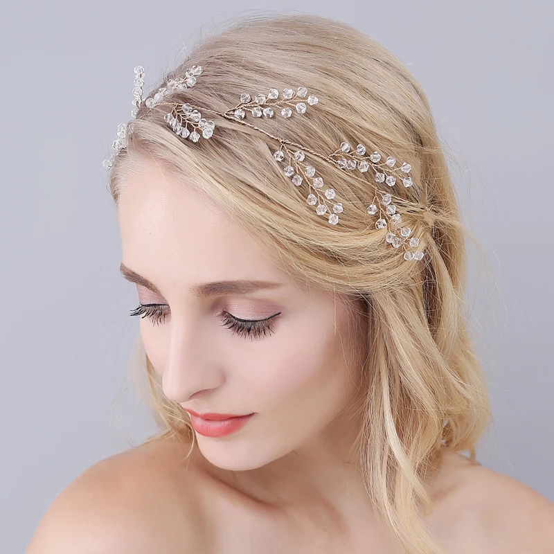 Ladies Handmade Hairwear Accesorios Womens Wedding Dress Gold Crystal