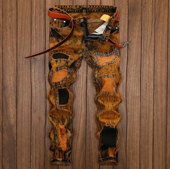 2018 Hip Hop Patch Men Retro Casual Jeans homme Hole Biker Jeans Men Slim Embroidery Ripped Denim Pant Men Jeans Plus Size 28-42