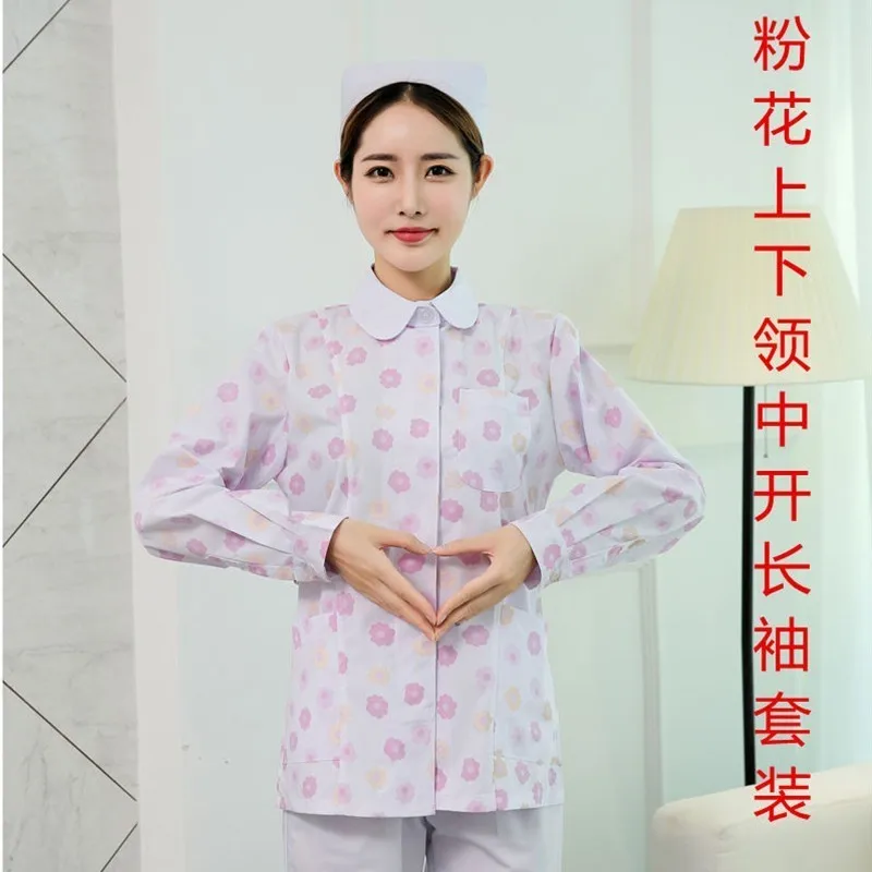 Printing Surgical Gown Suit Short Sleeve Hospital Beauty Salon Dental Clinic Nurse Uniform Scrubs Medical Uniforms Women - Цвет: Set 6