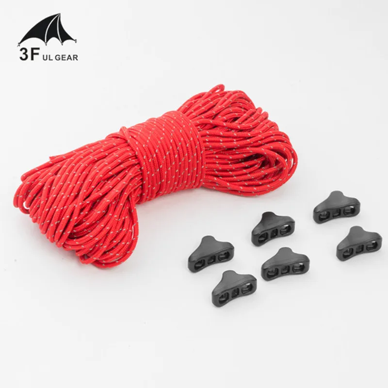 

3F UL GEAR 2 mm 20 meters diameter reflective camping tent guider rope with 6 free knots