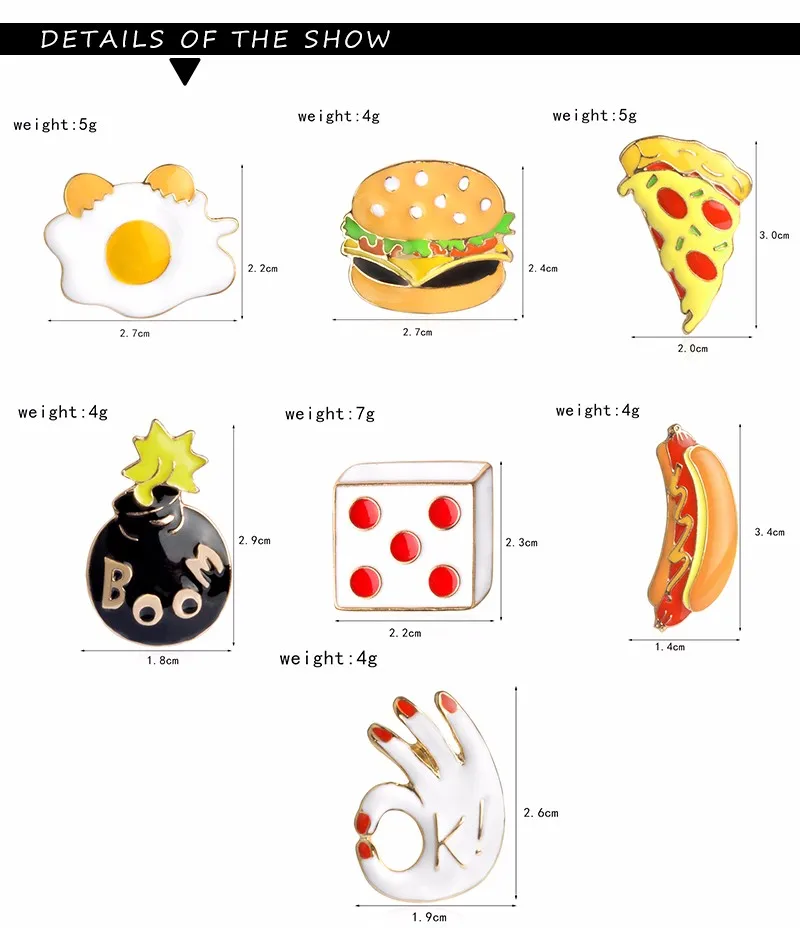 Пицца гамбургер хот доги яйца в паше кости ок бум брошь джинсы Эмаль Булавка рубашка с пряжкой значок модный подарок для друга