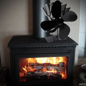 

Aluminium Silent Eco-Friendly for Wood Log Burner Fireplace Powered Stove Fan with Magnetic Thermometer 4 Blade Wood Stove Fans