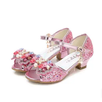 

Summer New Fashion Children sandals For Girls Princess shoes High-heeled baby Butterfly Flower Pearl Glitter Leather Kids Shoes