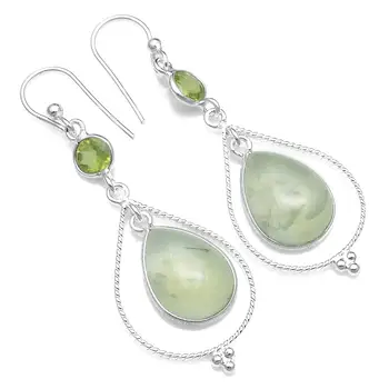 

Genuine Prehnite 925 Sterling Silver Earrings, 44 mm, AE2583