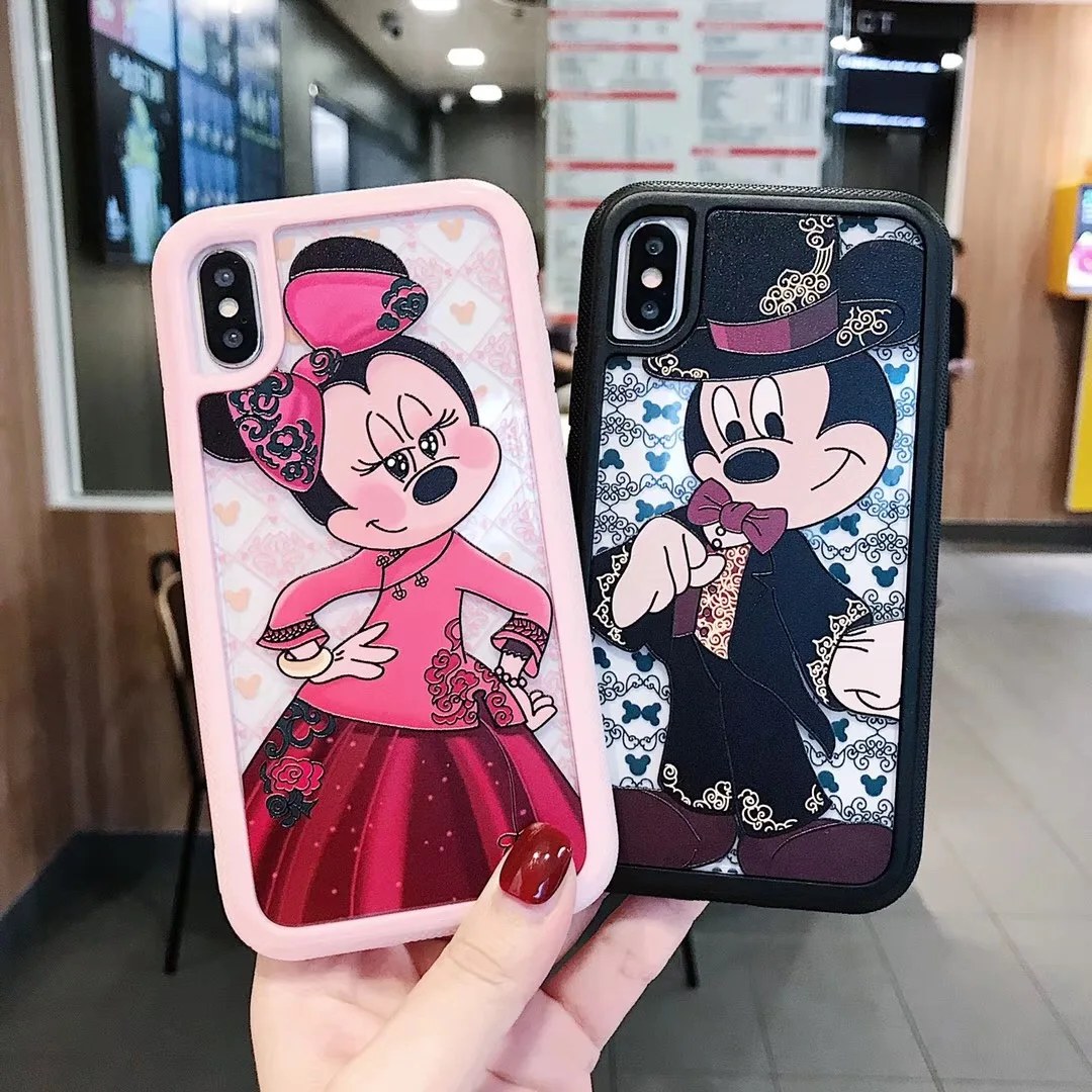 

New cartoon anime Disneys funny couple Mickey Minnie case for iPhone XR XS MAX 7 8 6S 6Plus soft side silicone back shell Fundas