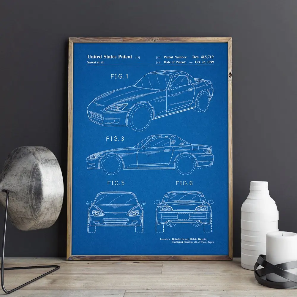 Патент на спортивный автомобиль художественный плакат стену Honda S2000 декор