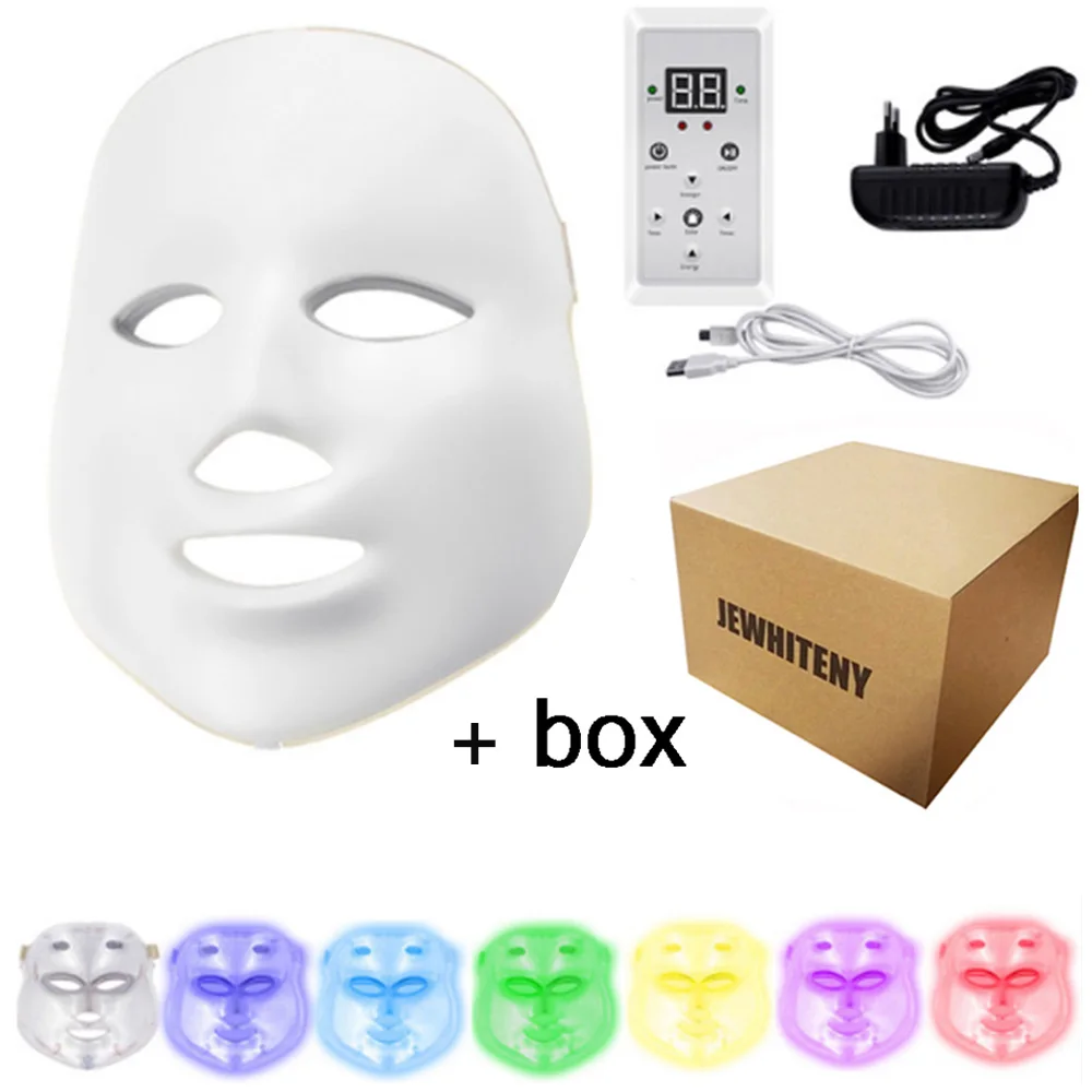 7 цветов фотонная терапия Электрический светодиодный маска для лица омоложение против акне морщин Подтяжка кожи микротоковый инструмент для салонов красоты - Цвет: no-neck- box