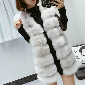 

2018 New Fashion Women Winter clothes High imiation Fox Fur medium and long style casual Coat Waistcoat Faux Fur Vest