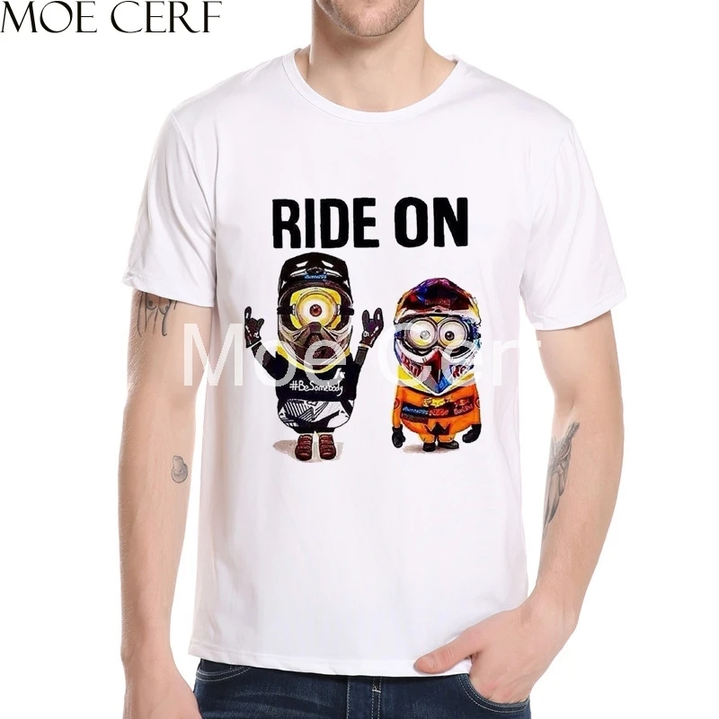 RIDE ON letter Design T Shirt Minion Biking T Shirt Men Retro Moto Scooter Hipster Pickup Truck T-shirts L2-74