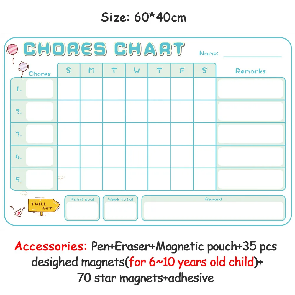 Магнитные хлопоты диаграмма стираемая доска для рисования дети еженедельник To-Do список награда диаграмма Наклейка на стену 60*40 см - Цвет: 6040ZLB03-2