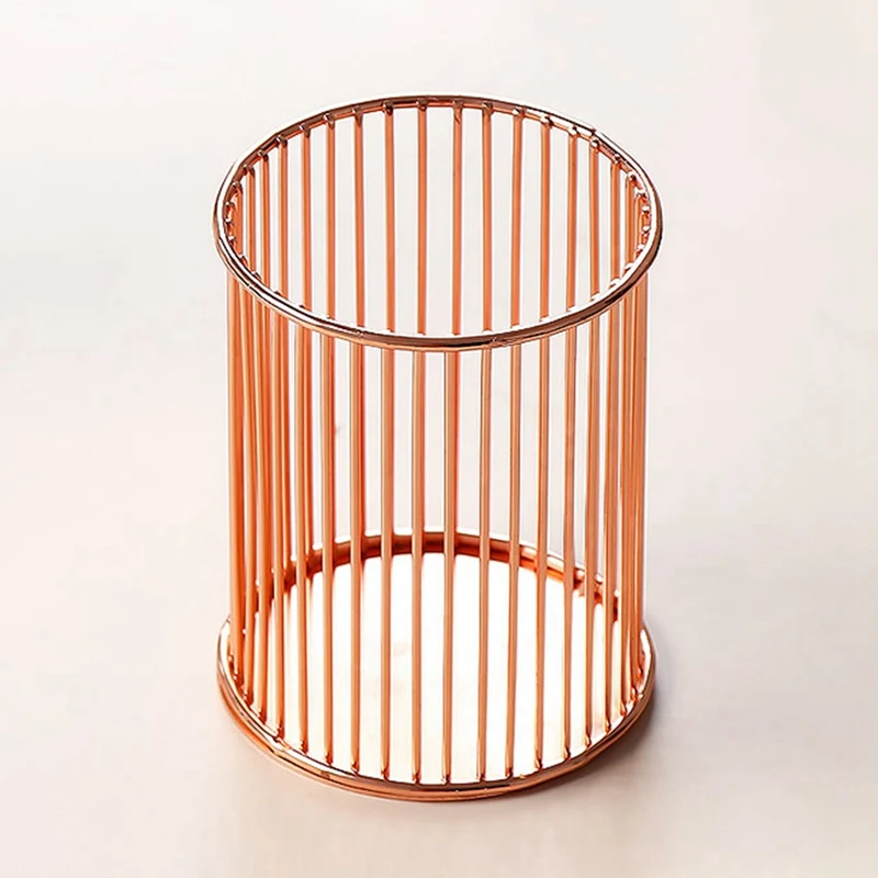 Rose Gold Metal Iron Storage Basket Pen Holder Desktop Storage Basket Makeup Brush Eyebrow Stationery Organizer