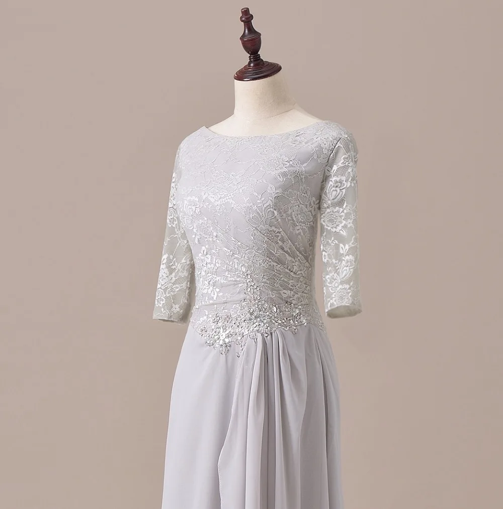 Оборками элегантное, с рукавом до локтя, вечернее платье из кружева; обувь под свадебное платье для невесты; Цвет серебристый, серый для свадьбы жениха платье с цветочным принтом, вечернее платье SLD-M12