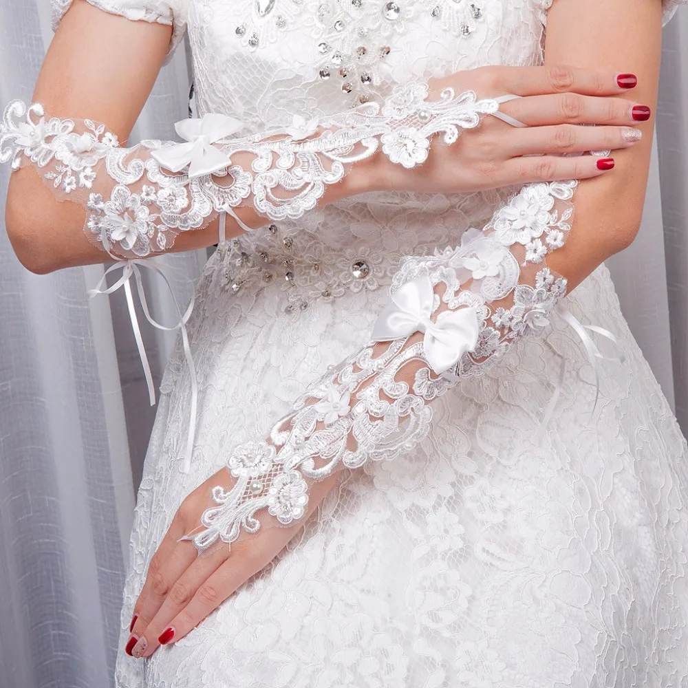 Дешевые Свадебные перчатки кружевное свадебное платье класса люкс с открытыми пальцами аксессуары вечерние