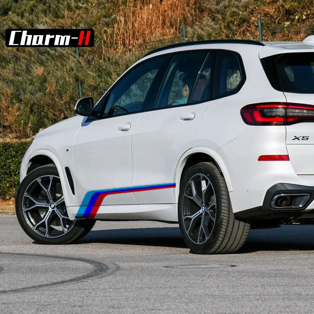 2X Tricolor Performance Side Stripe Skirt Sticker Decal For BMW X3 F25 G01 X4 F26 G02 X5 M F15 F85 X6 F16 F86 Accessories