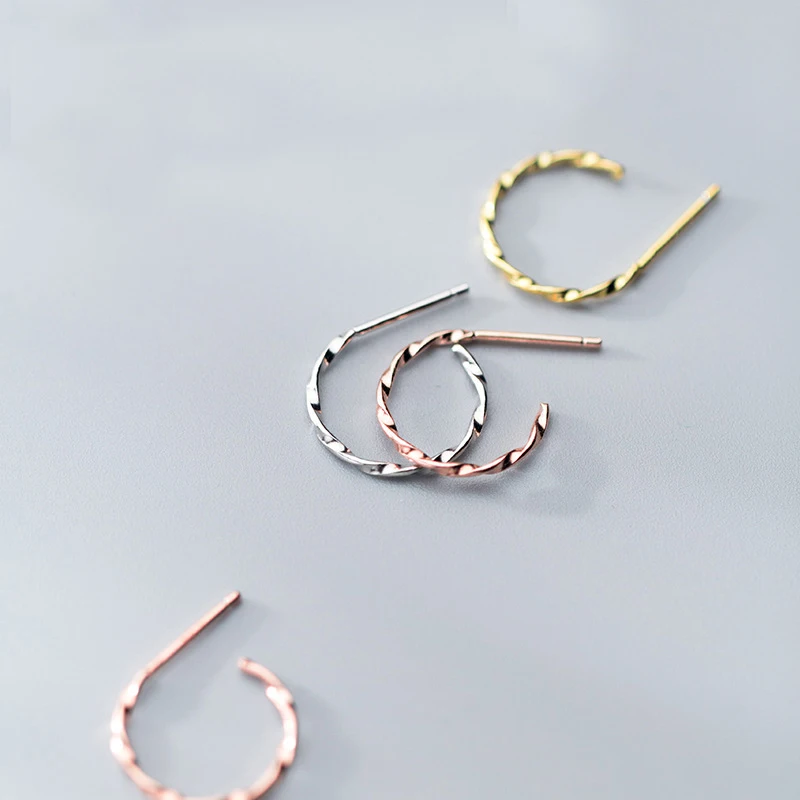 

MloveAcc 100% 925 Sterling Silver Tiny Twist Simple Fashion Stud Earrings Silver/Gold/Rose Gold for Women Jewelry