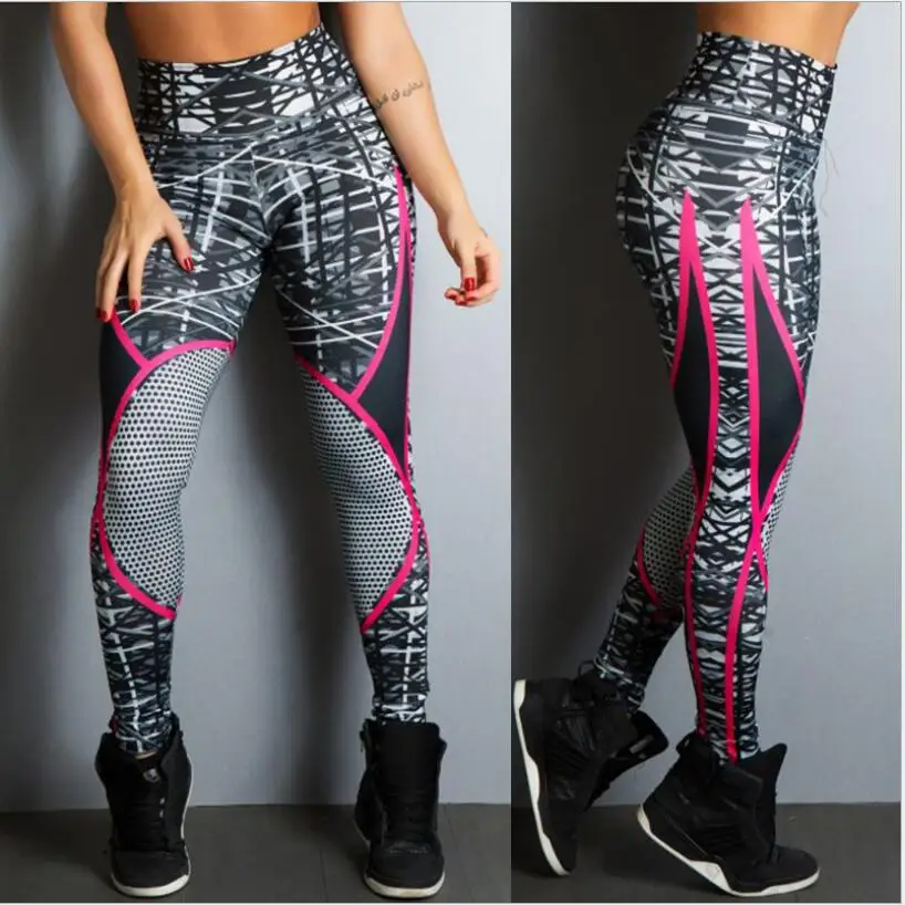 Hip high waist Print Leggings Women Polyester Mesh