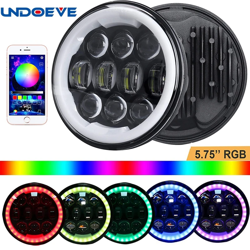 Undoeve 1 pcs 5.75 inch RGB Colourful Halo Rings LED Headlights for