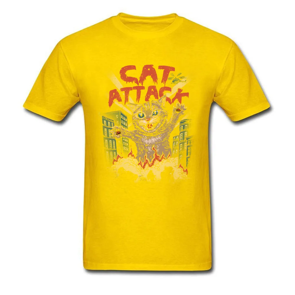 cat attack 8315 T-shirts Casual Short Sleeve New Arrival Crewneck 100% Cotton Fabric Tops & Tees Tee Shirts for Men ostern Day cat attack 8315 yellow