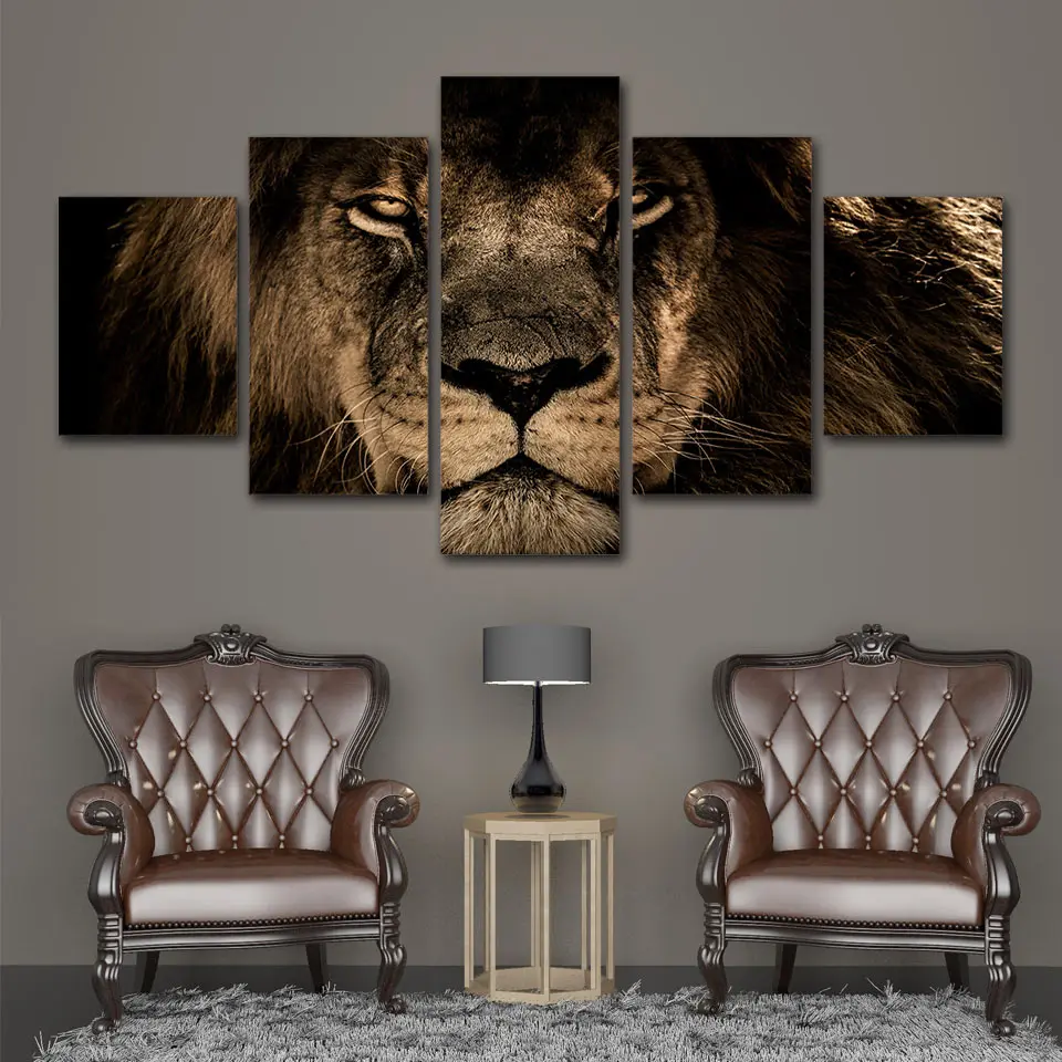 Модульные картины 5 панелей Король Лев животное холст картина стены искусство картина домашнее украшение для гостиной печать картины