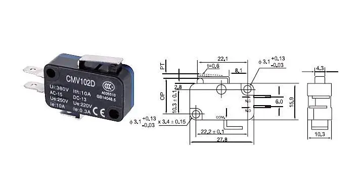 10 шт./лот высокое качество CNTD CMV102D микро переключатель/концевой переключатель Ui 380V Ith10A