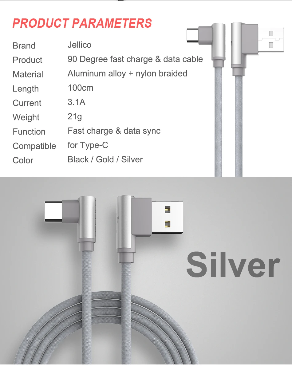 Jellico usb type C 90 градусов быстрая зарядка USB C кабель L type-c 3.1A кабель для передачи данных зарядное устройство USB-C для samsung S8 S9 Note 8 Xiaomi mi5