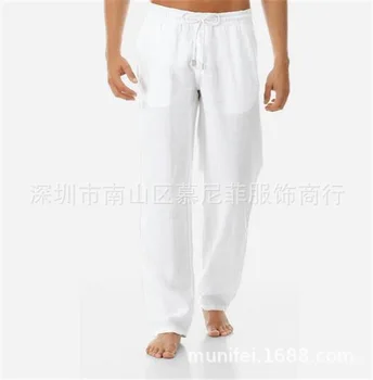 

The new spring and summer of 2020 men's elastic waist slacks loose comfortable cotton and linen trousers