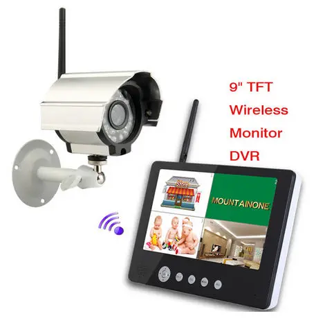 9 inch TFT Digital Wireless Cameras Audio Video Baby Monitors 4CH Quad DVR Security System With IR night light Cameras Silver