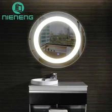 

Nieneng Illuminated Demist Lighted Vanity Make up Heated Mirror Bathroom Makeup Round LED Light Mirror Dimmer Defogger ICD90112