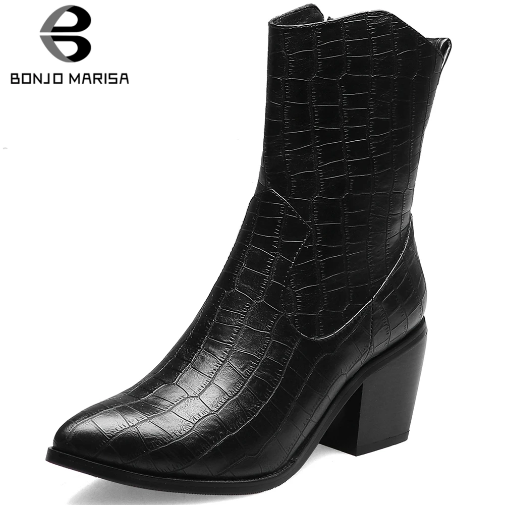 

BONJOMARISA Ankle Boots Woman Animal Prints Square High Heels Ankle Boots Ladies Boots Woman Size 34-44