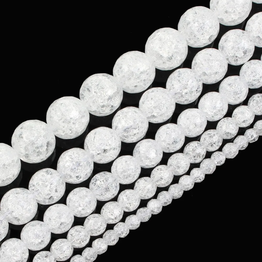 

90pcs Stone Natural Beads Faceted White Round Cracked Crystal Loose Spacer Beads For Jewelry Making Bracelet Neck 6 8 10 12mm