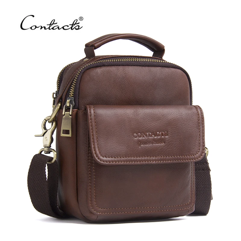 

CONTACT'S Genuine Leather Men Messenger Bags Promotional Small Crossbody Shoulder Bag Casual Zipper Bag For Man Handbags
