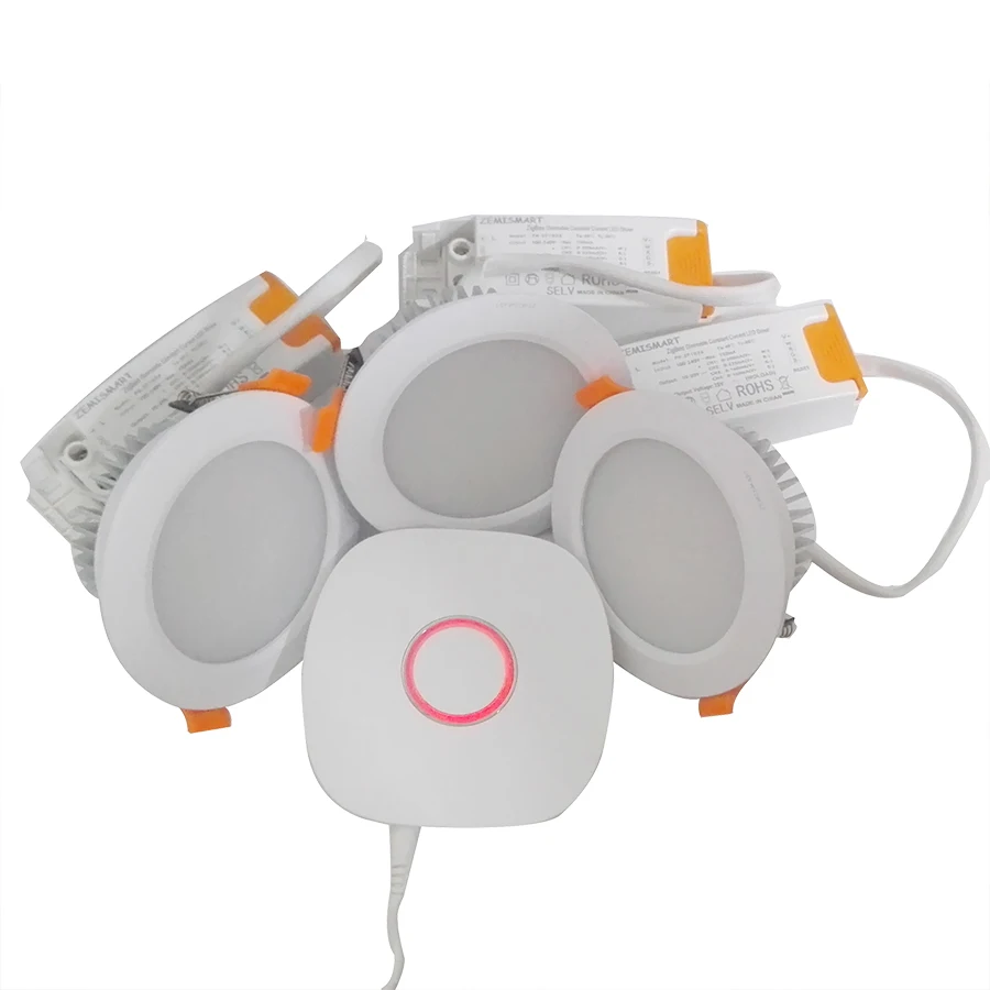 

Compatible control by echo Alexa and Google Zemismart zigbee hub with 3 Zigbee RGBW Downlights 7w kit compatilble Echo Alixa