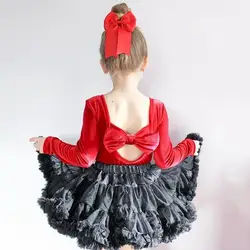2018 новорожденных Дети O шеи назад лук боди для маленьких девочек бархат танцевальная одежда с длинными рукавами для девочек Комбинезон