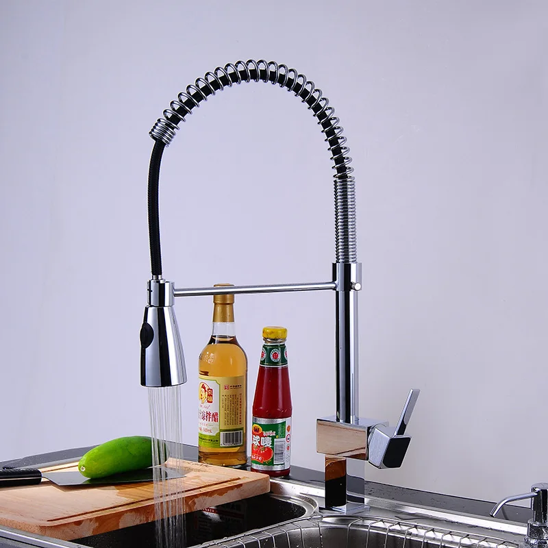 

Modern Creative Tension Drawing Spring Kitchen Faucet American Pull Type Hot and Cold Double Sink Dish Washing Basin Water Showe