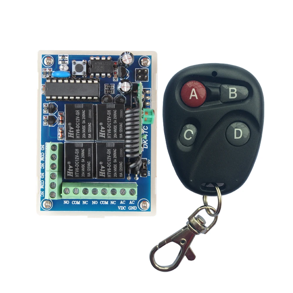 

12V 24V Digital Wireless Remote Control 4CH 433.92MHz Learning Code Receiver Universal Gate Remote Control