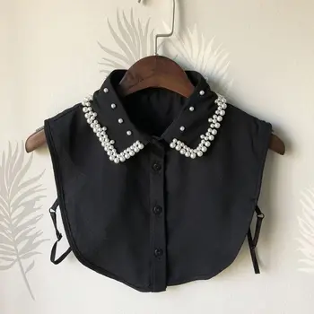 

Fashion Women Pearl Chiffon Collar Shirt Fake Collar Tie Vintage Detachable Collar False Collar Lapel Blouse Clothes Accessory