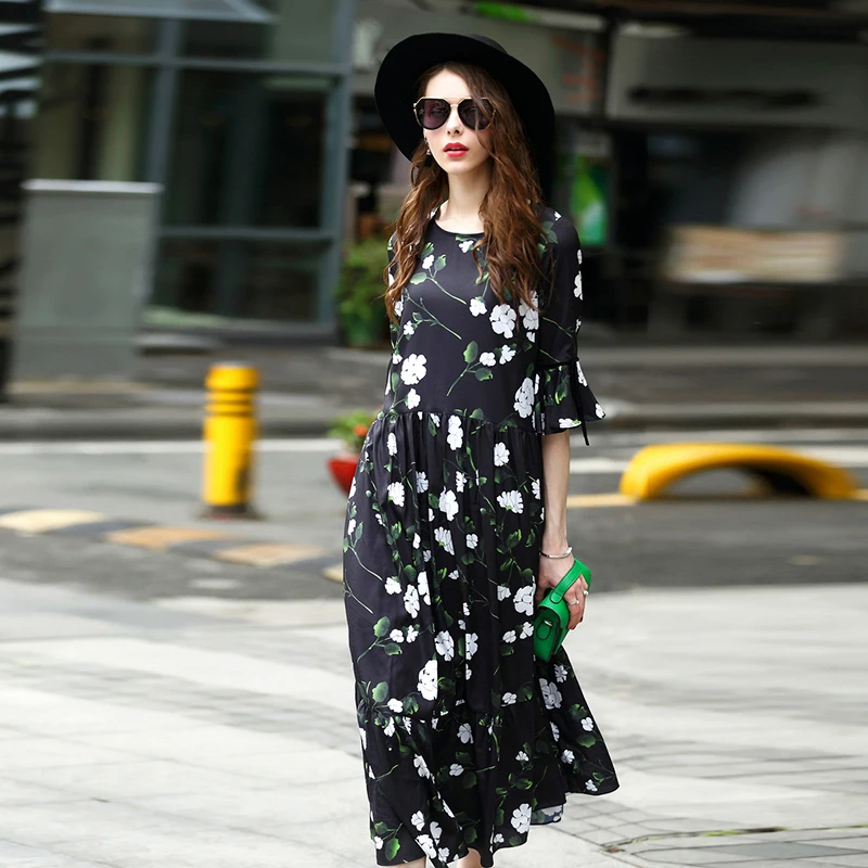 Print Novelty Dresses Women 2017 Summer High Street Half