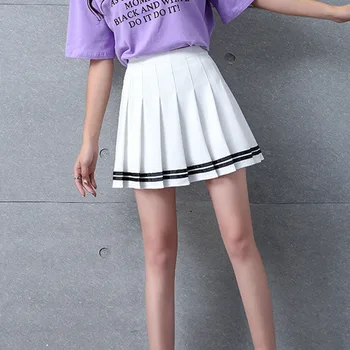 

High Waist Striped Print Pleated Stitching Skirts Student Elastic Waist Pleated Skirt Sweet Girls Skirt