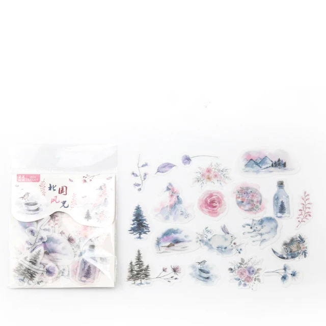 Mr.paper 40Pcs/bag 24 Designs Cute Diary Sticker Scrapbooking Heart Beat Series Japanese Kawaii Creative Stationery Deco Sticker Northern Scenery